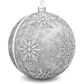 Set of 2 silver Christmas balls "Snowflakes and Bullfinches"